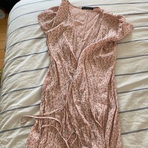 Brandy midi floral dress pink tie back wrap dress